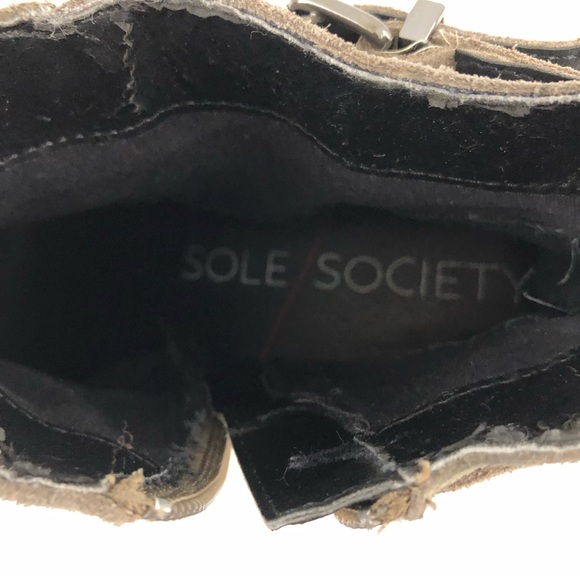 Sole Society Boots Women 9.5 Taupe HALA Ankle Leather Buckles Shoes - Picture 12 of 13